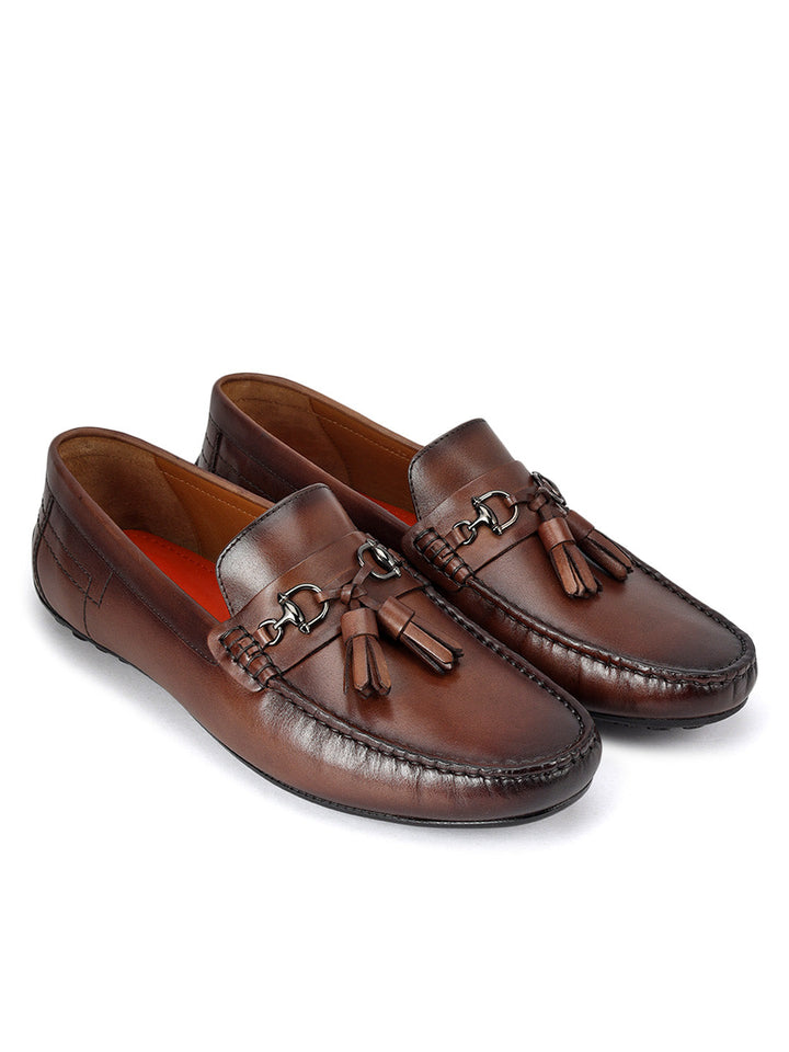 Brown Leather Moccasins With Tassels