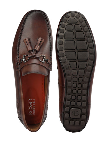 Brown Leather Moccasins With Tassels