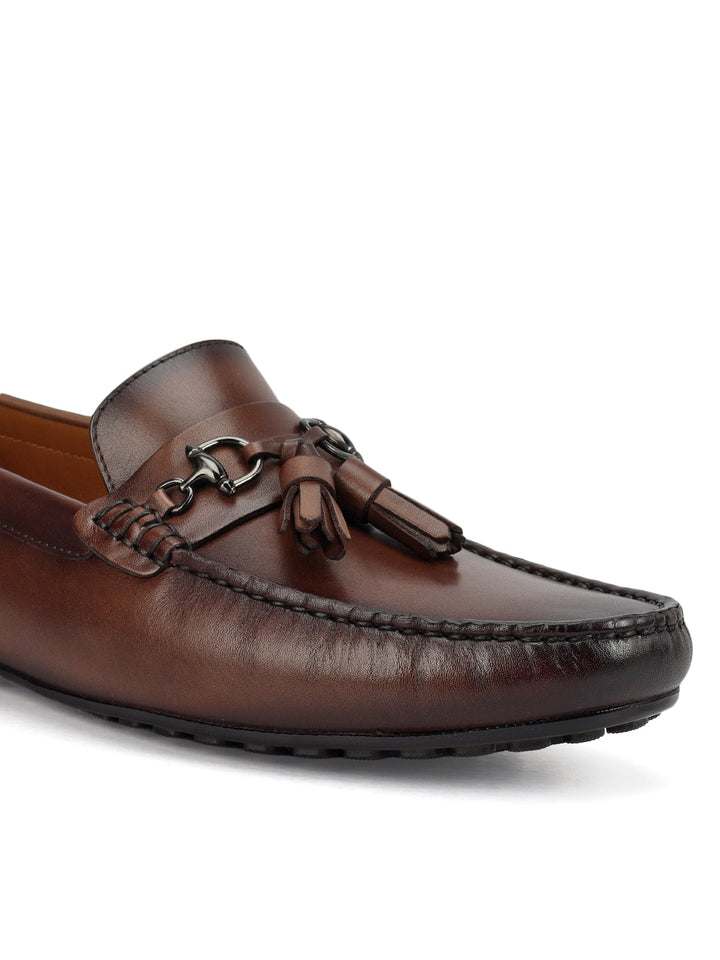 Brown Leather Moccasins With Tassels