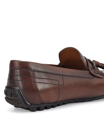 Brown Leather Moccasins With Tassels