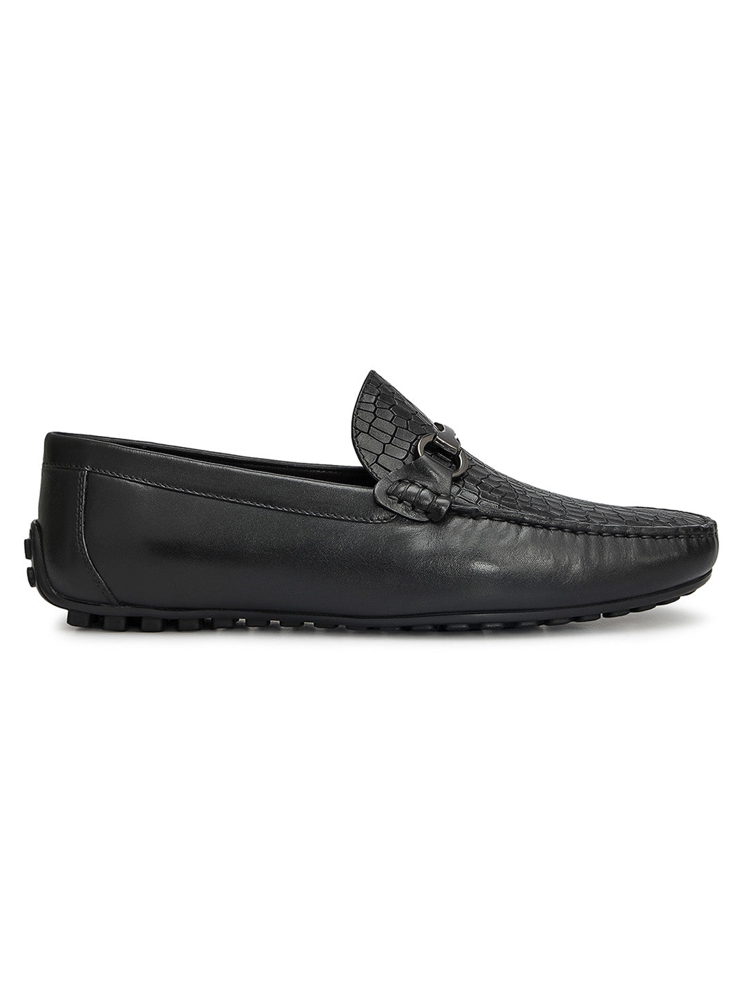 Black Croco Textured Moccasins