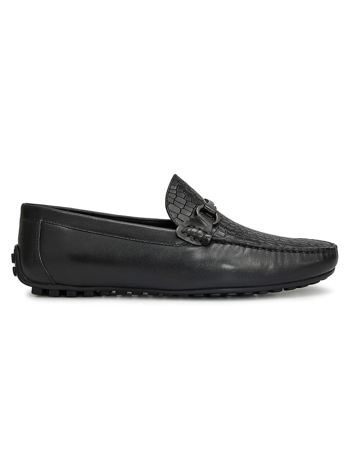 Black Croco Textured Moccasins
