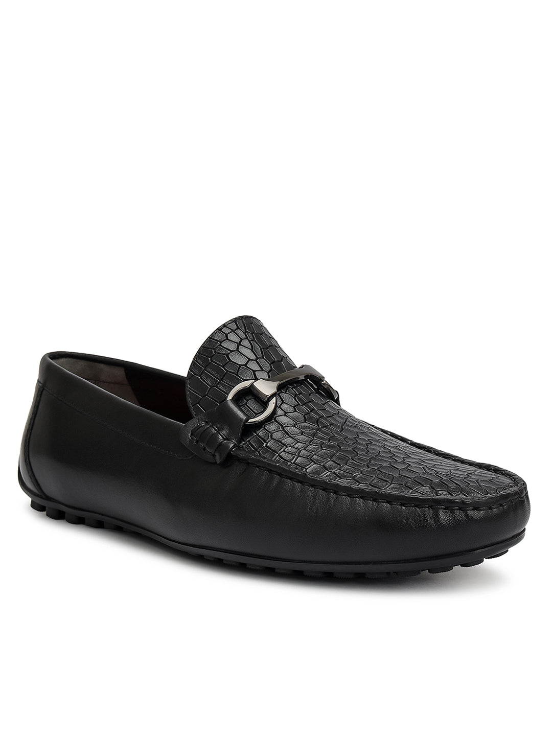 Black Croco Textured Moccasins