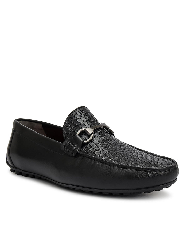 Black Croco Textured Moccasins