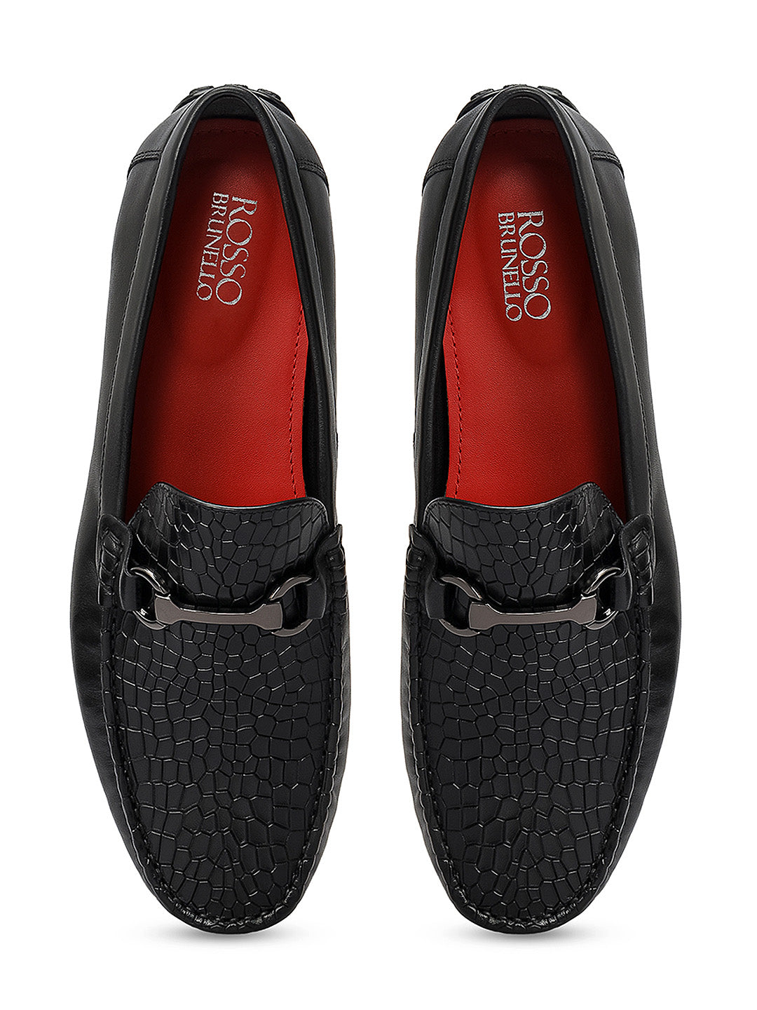 Black Croco Textured Moccasins