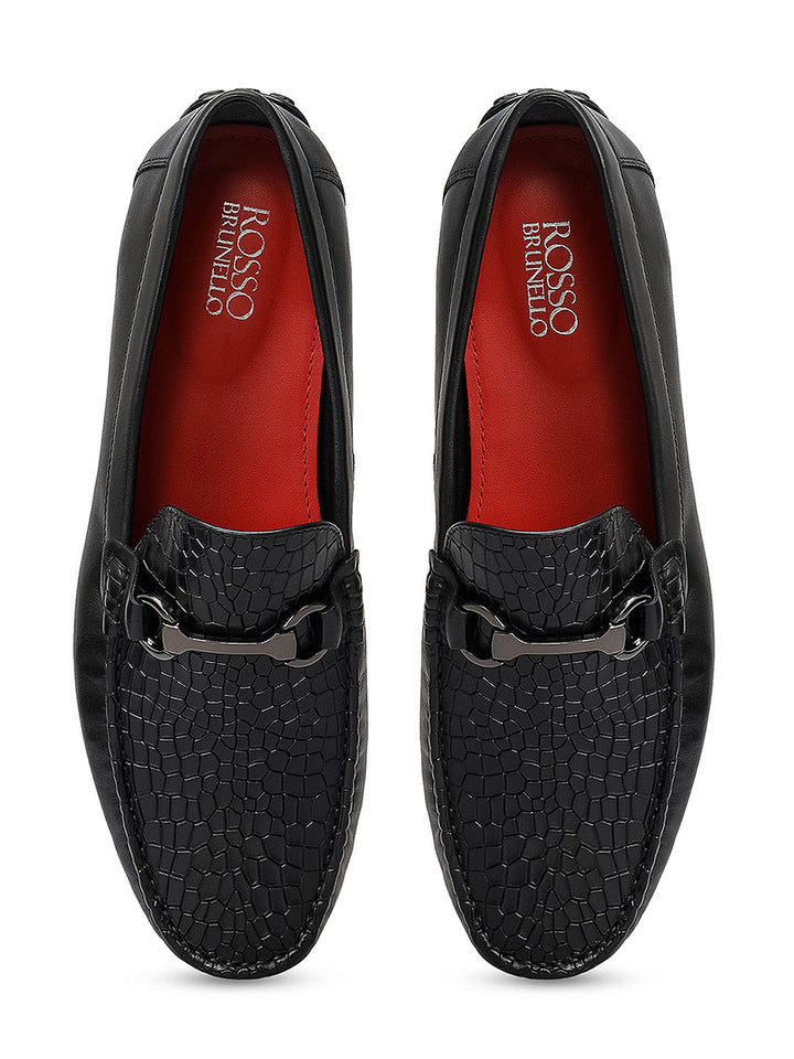 Black Croco Textured Moccasins