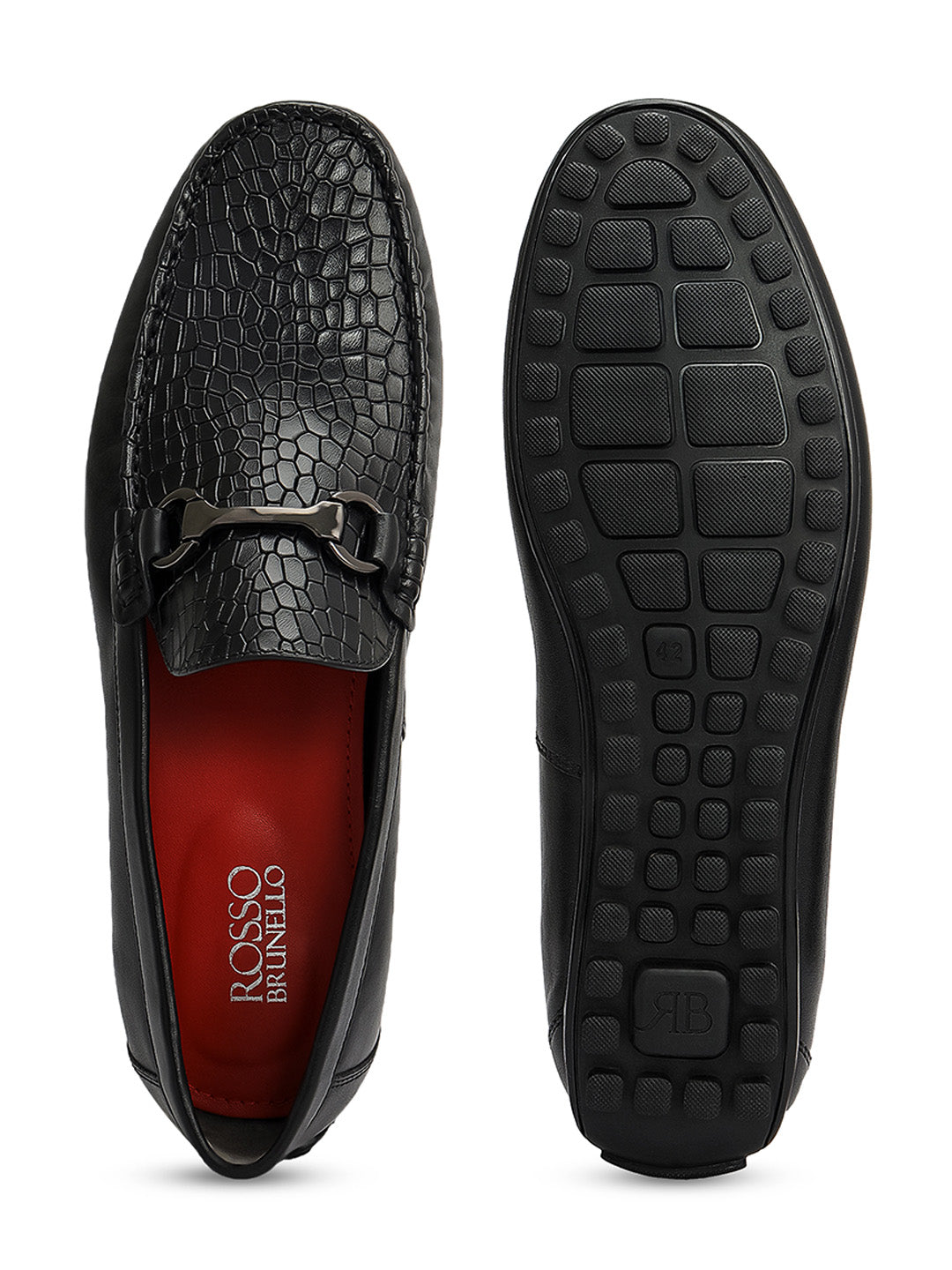 Black Croco Textured Moccasins