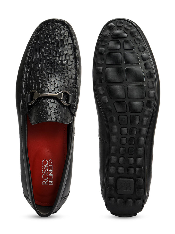 Black Croco Textured Moccasins