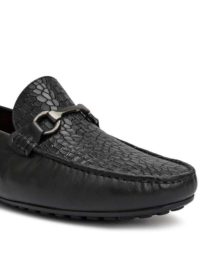 Black Croco Textured Moccasins