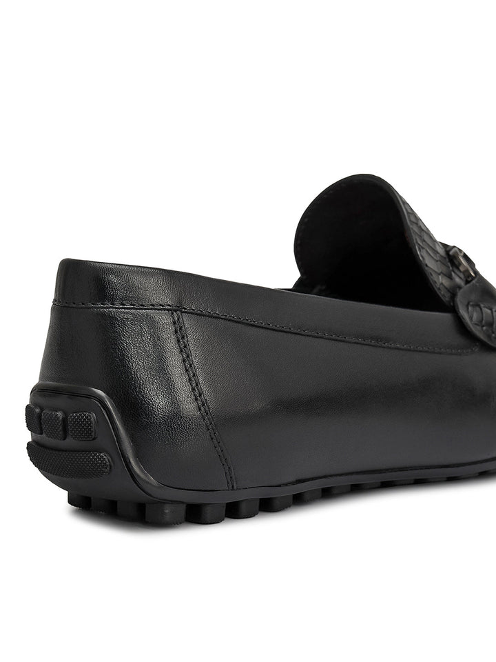 Black Croco Textured Moccasins