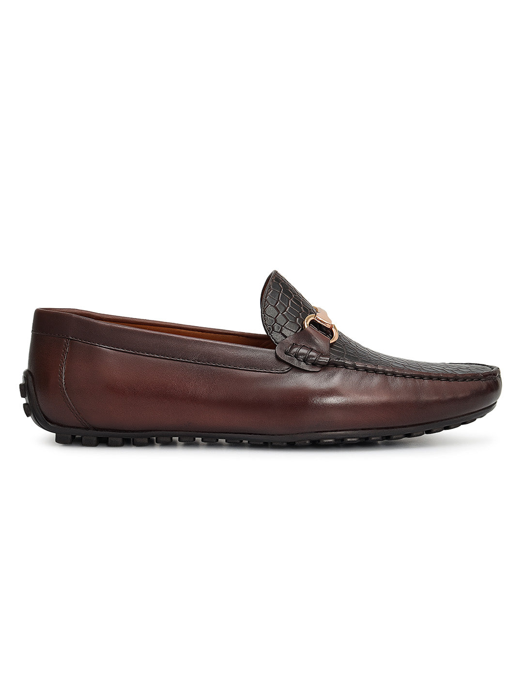 Brown Croco Textured Moccasins