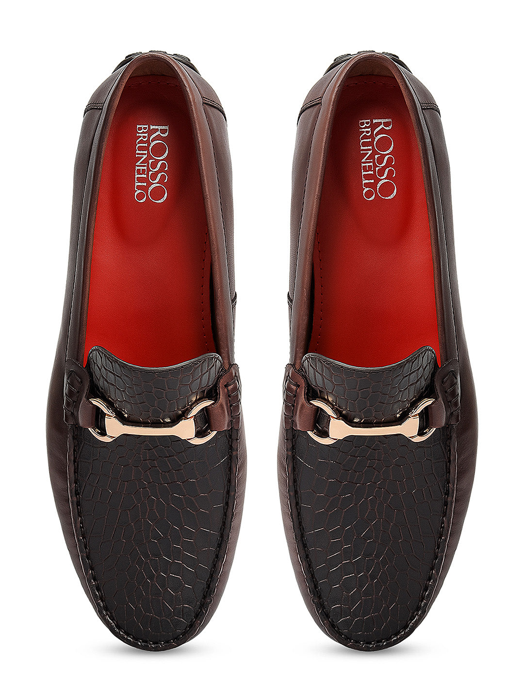 Brown Croco Textured Moccasins