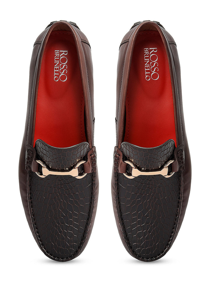 Brown Croco Textured Moccasins