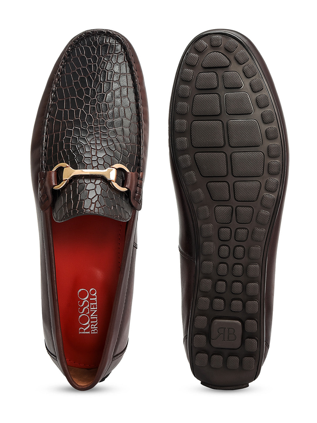 Brown Croco Textured Moccasins