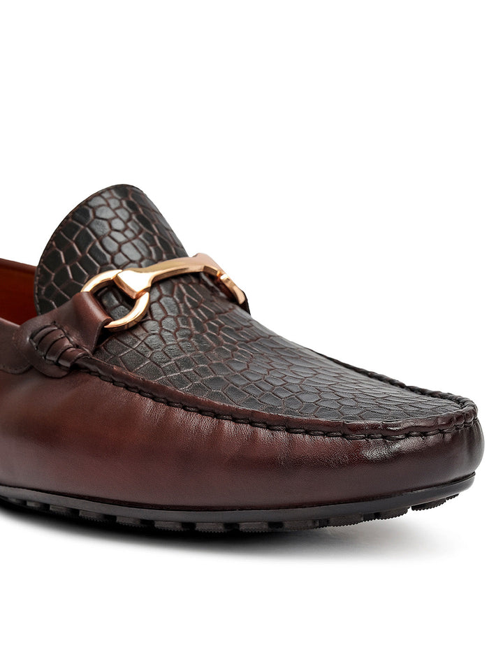 Brown Croco Textured Moccasins