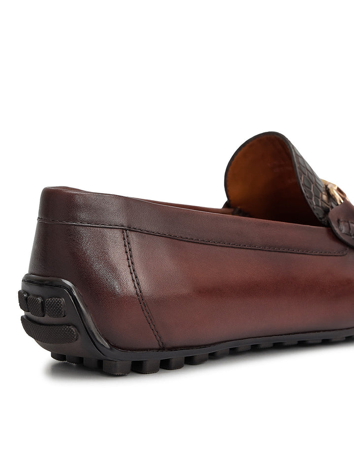 Brown Croco Textured Moccasins