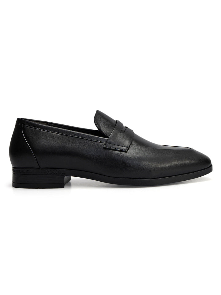 Black Leather Loafers With Panel