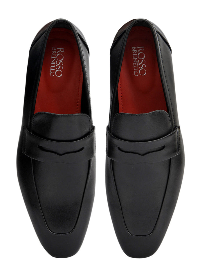 Black Leather Loafers With Panel
