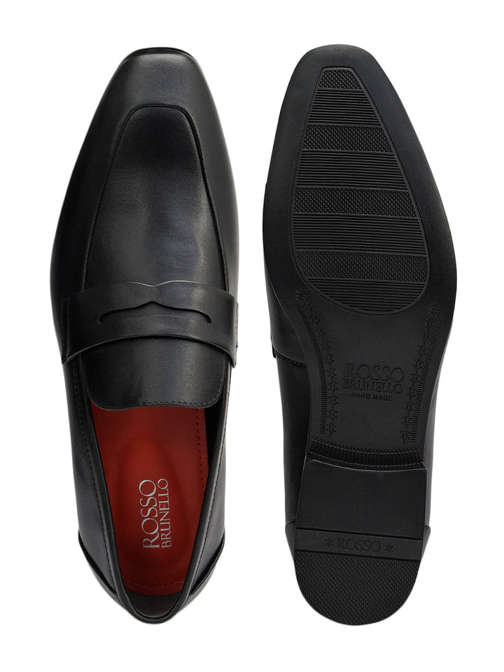 Black Leather Loafers With Panel