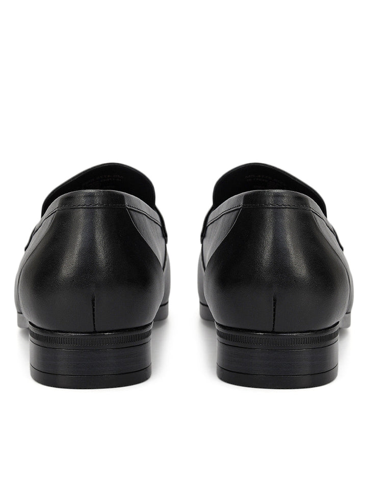 Black Leather Loafers With Panel