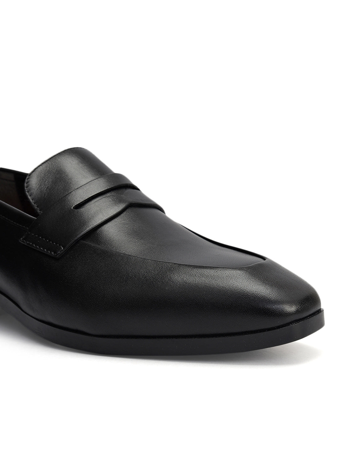 Black Leather Loafers With Panel