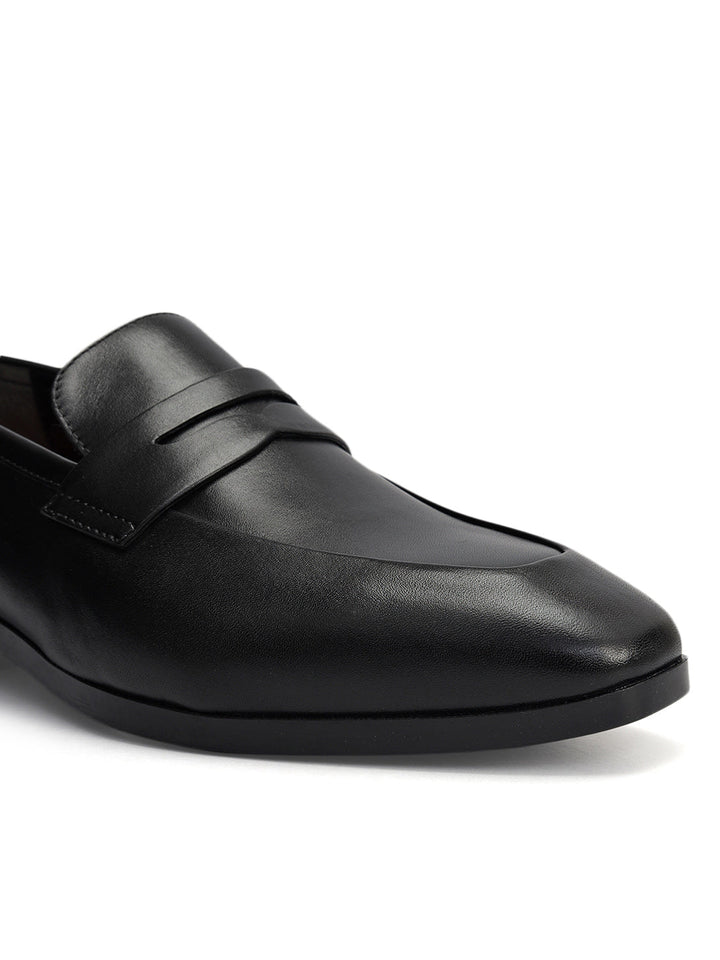 Black Leather Loafers With Panel