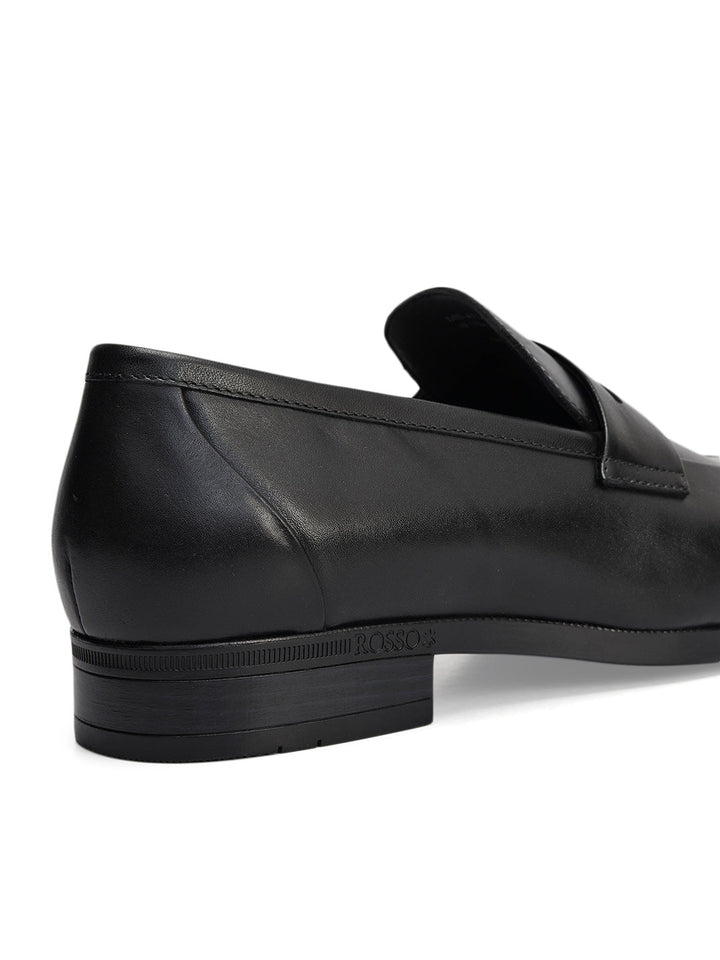 Black Leather Loafers With Panel