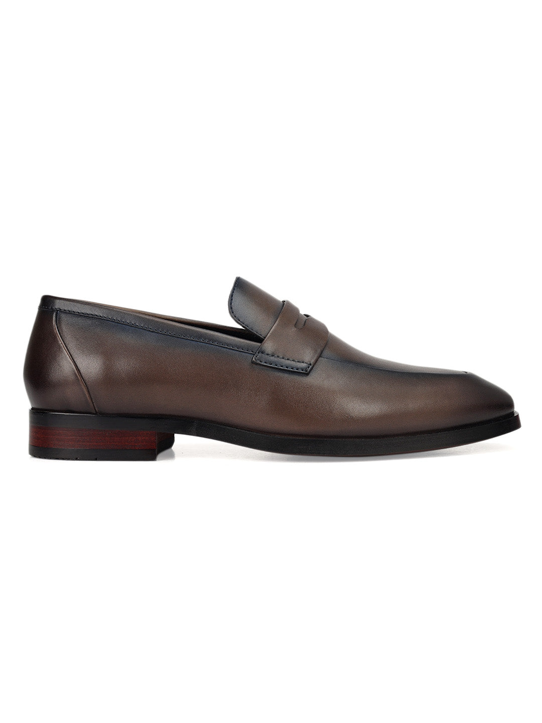 Grey Leather Loafers With Panel