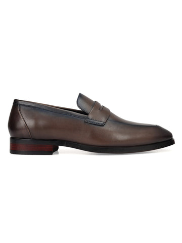 Grey Leather Loafers With Panel
