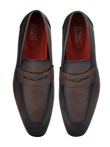 Grey Leather Loafers With Panel