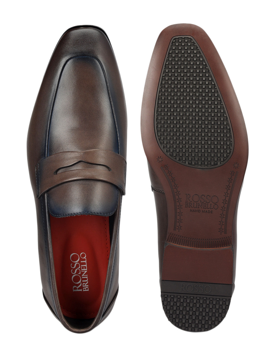 Grey Leather Loafers With Panel
