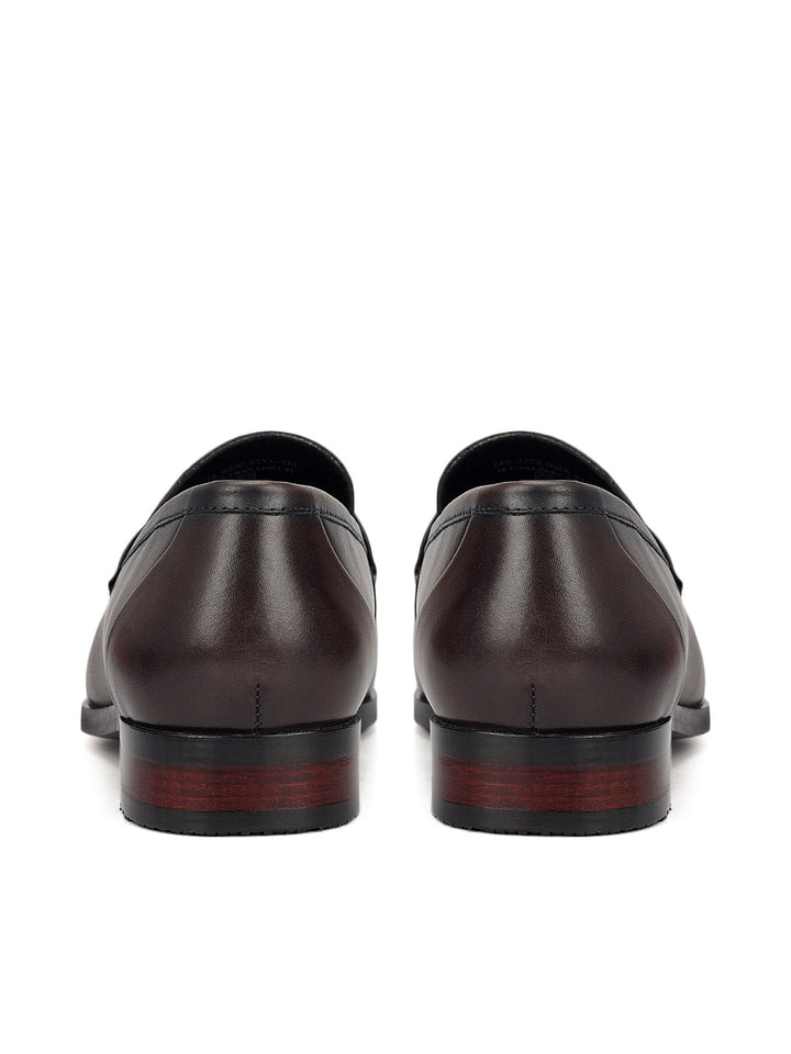 Grey Leather Loafers With Panel