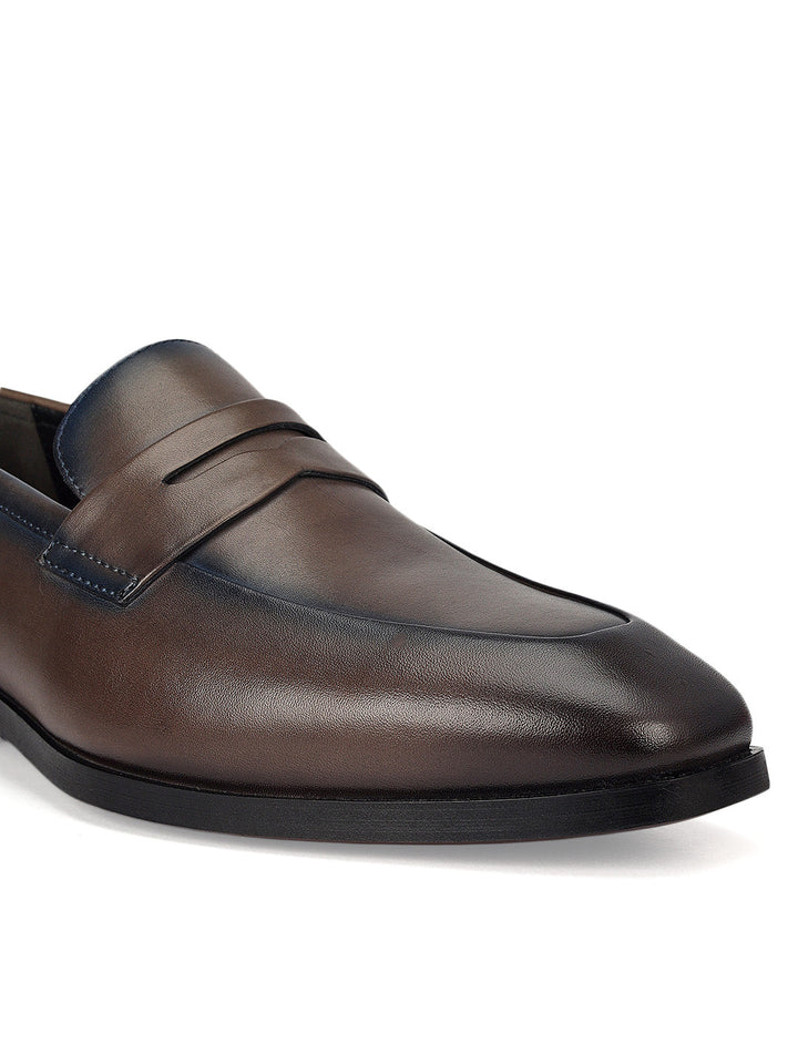 Grey Leather Loafers With Panel