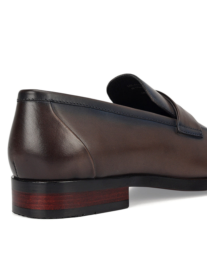 Grey Leather Loafers With Panel