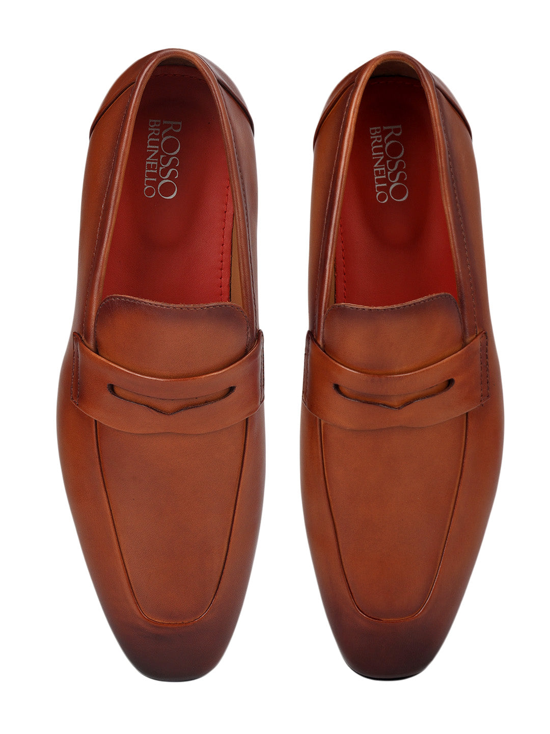 Tan Leather Loafers With Panel