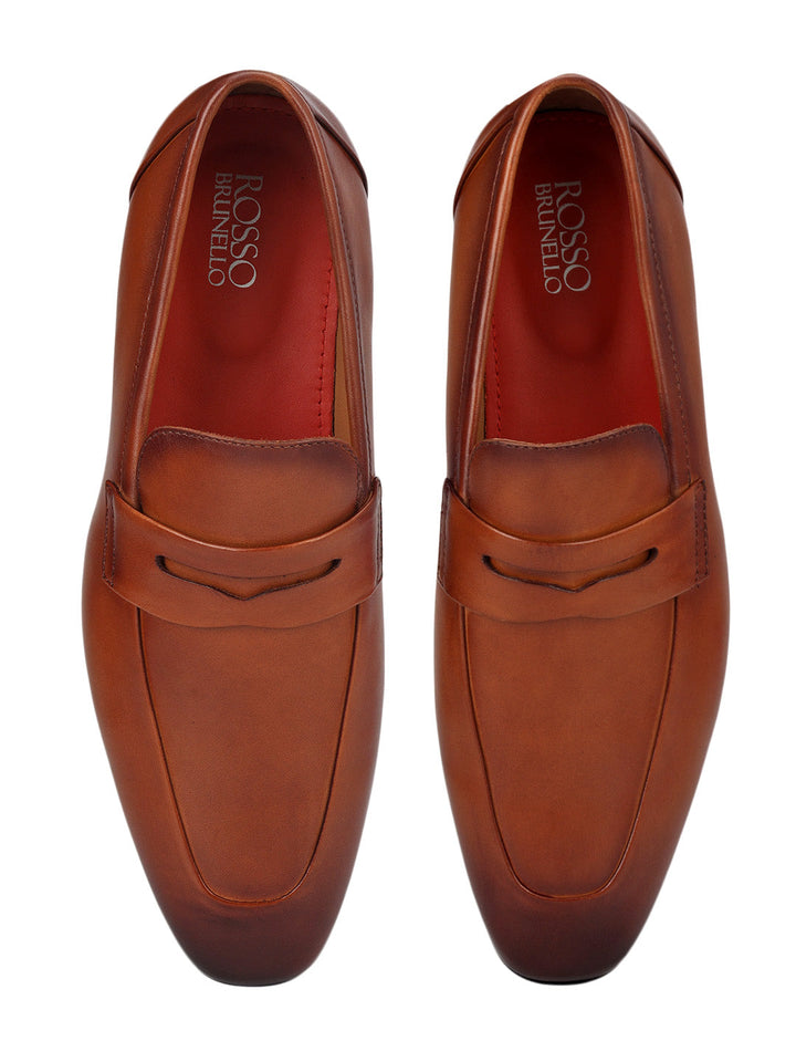 Tan Leather Loafers With Panel