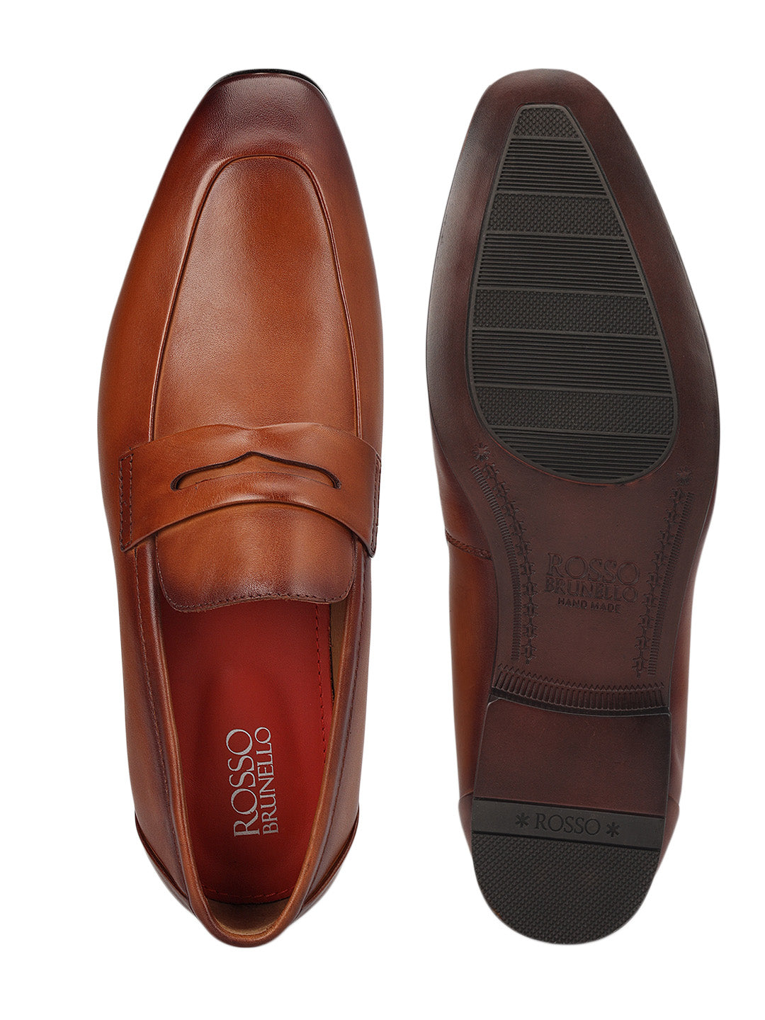 Tan Leather Loafers With Panel
