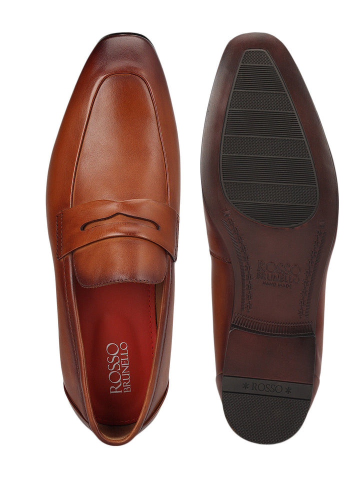 Tan Leather Loafers With Panel