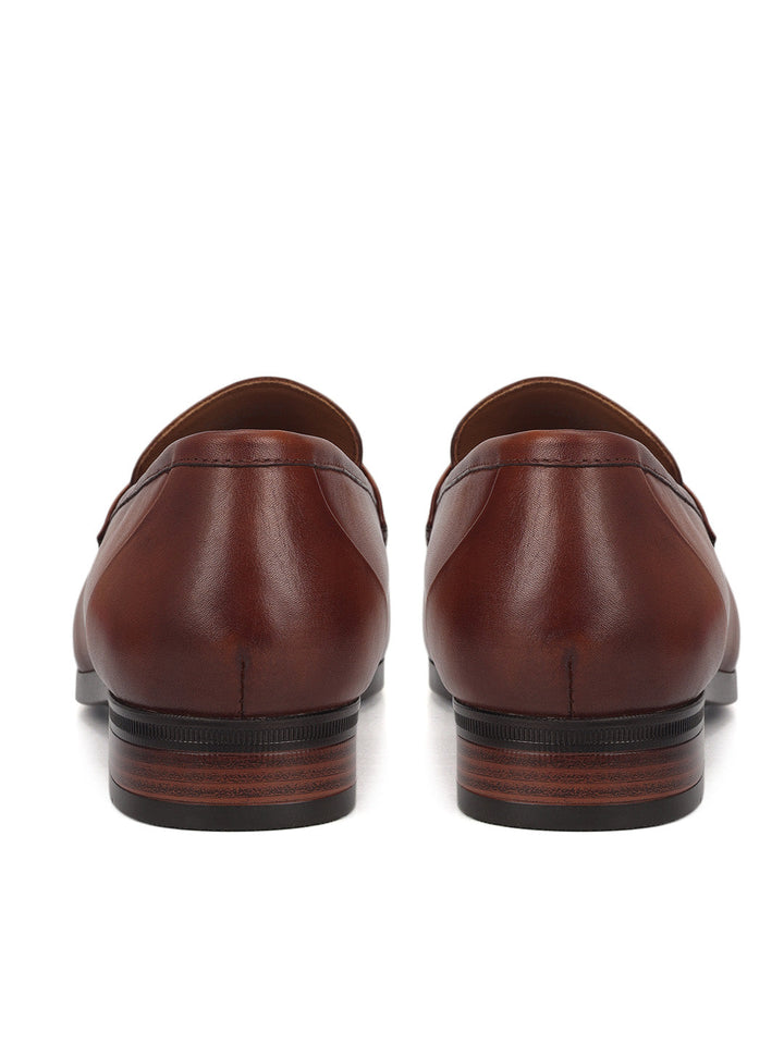 Tan Leather Loafers With Panel