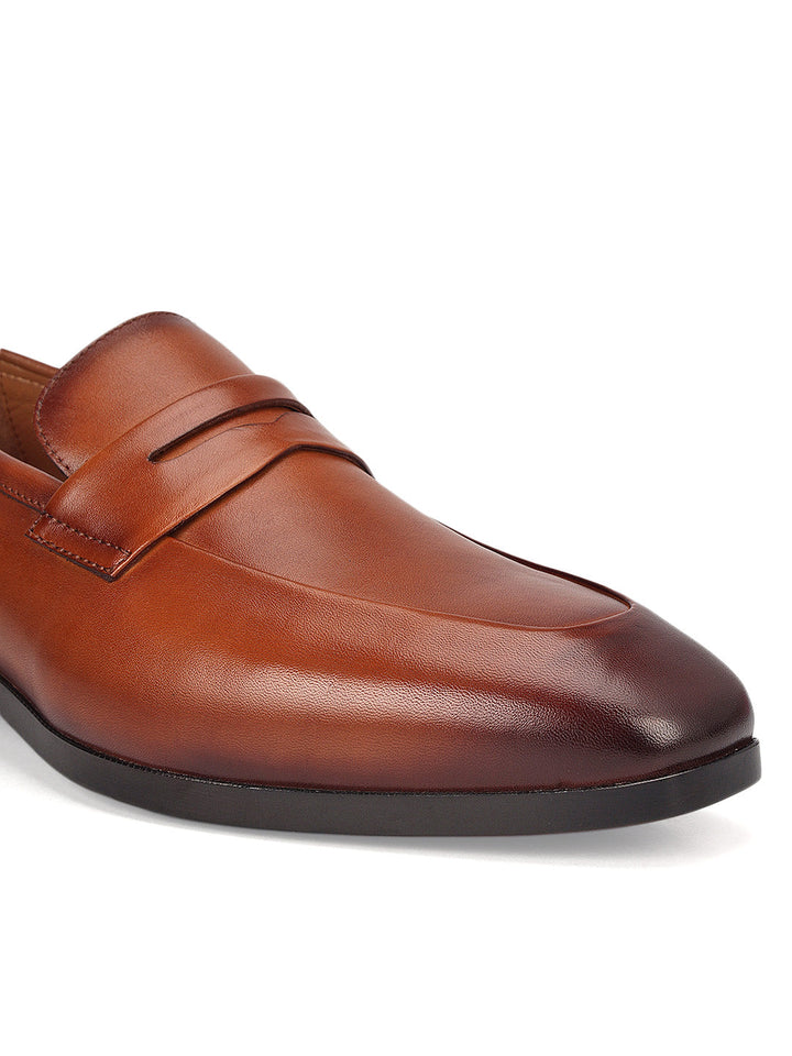 Tan Leather Loafers With Panel