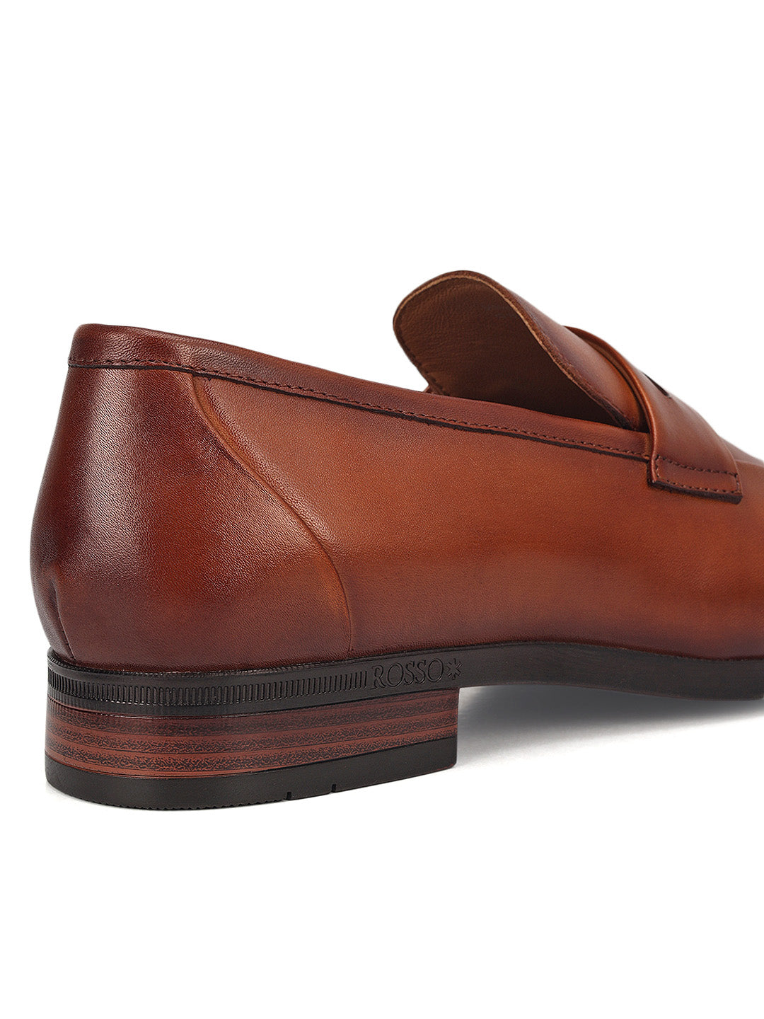 Tan Leather Loafers With Panel