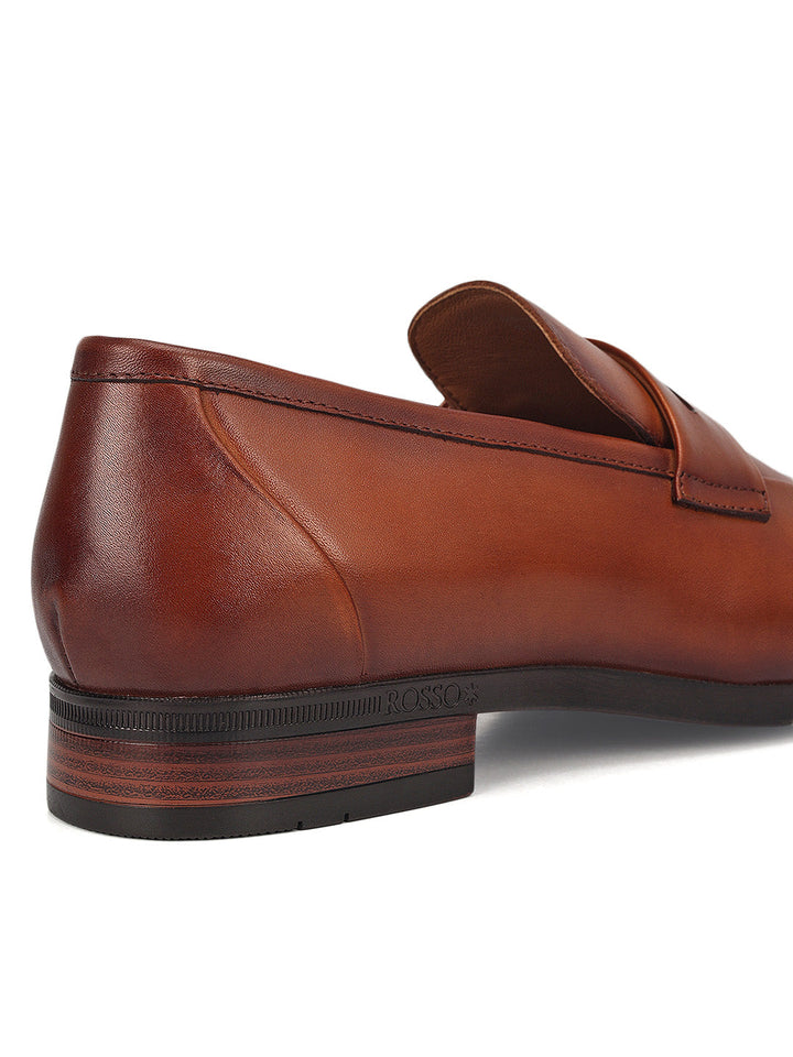 Tan Leather Loafers With Panel