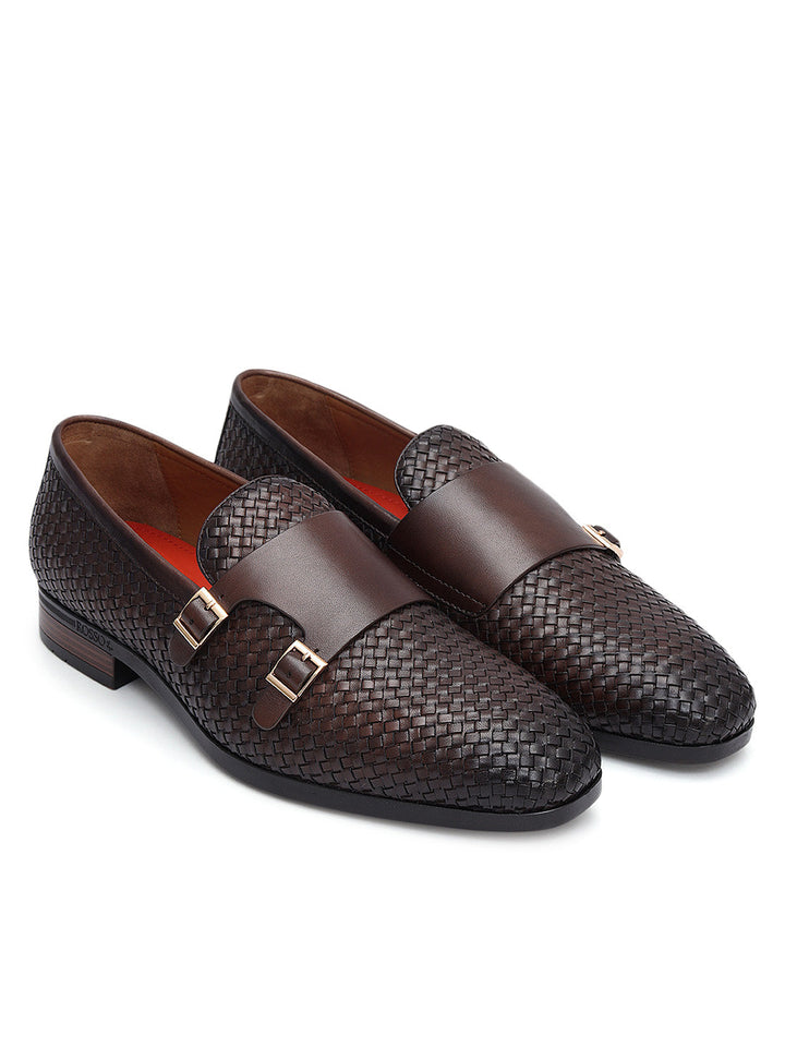 Brown Mat Textured Monk Straps