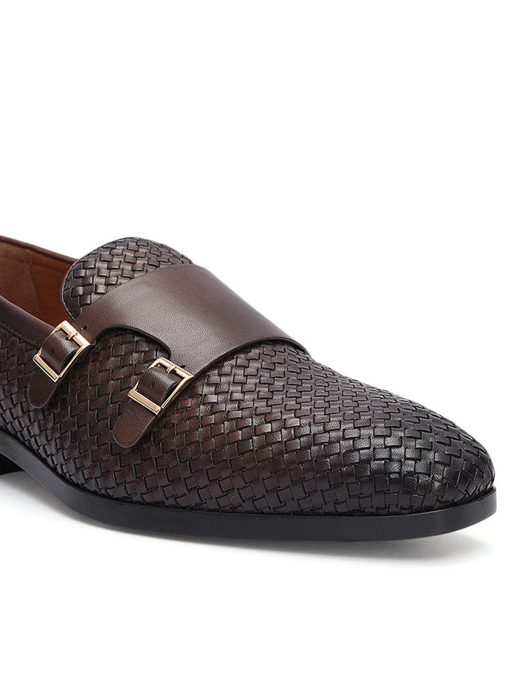 Brown Mat Textured Monk Straps