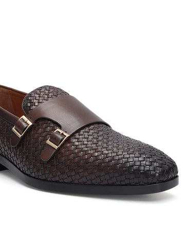 Brown Mat Textured Monk Straps