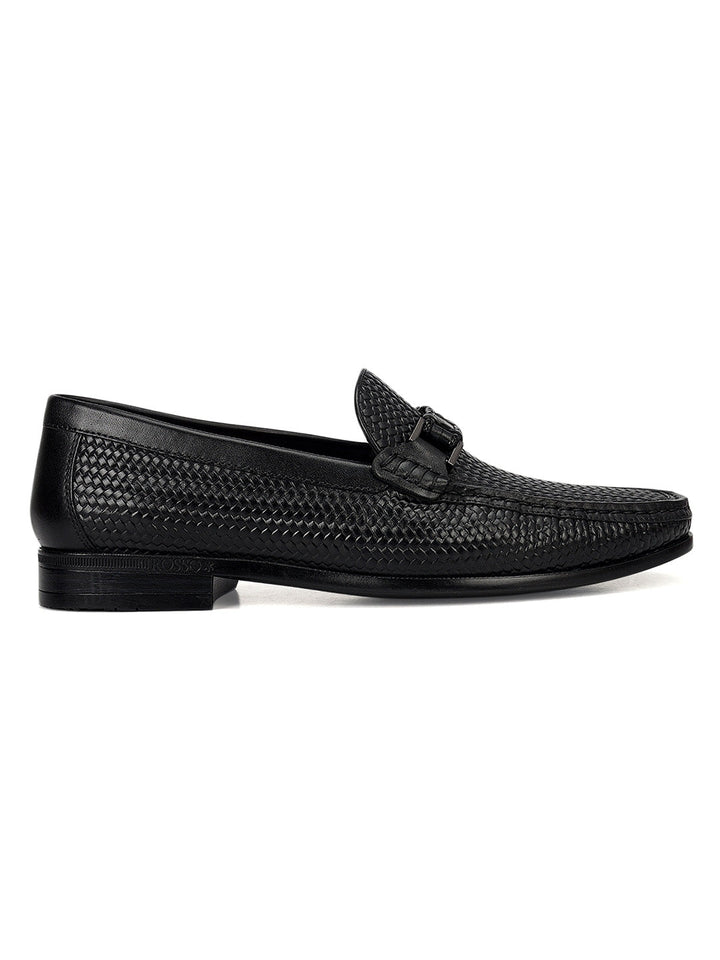 Black Woven Leather Loafers