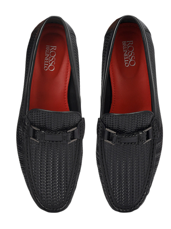 Black Woven Leather Loafers