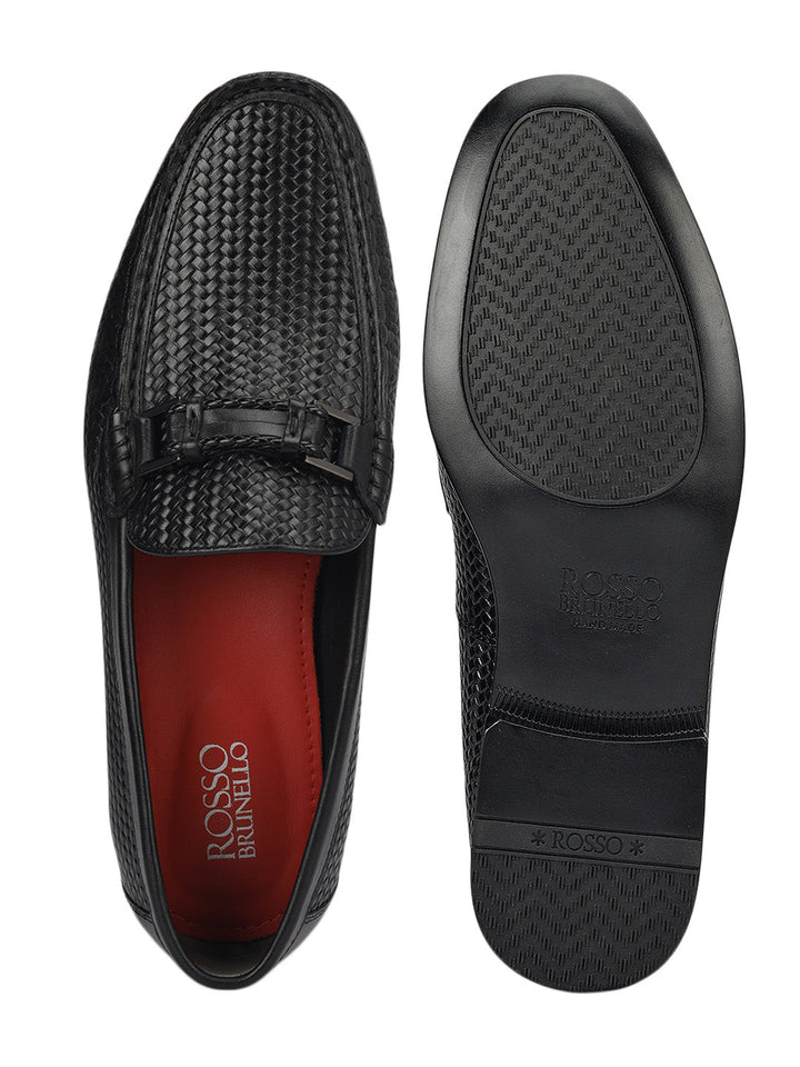 Black Woven Leather Loafers