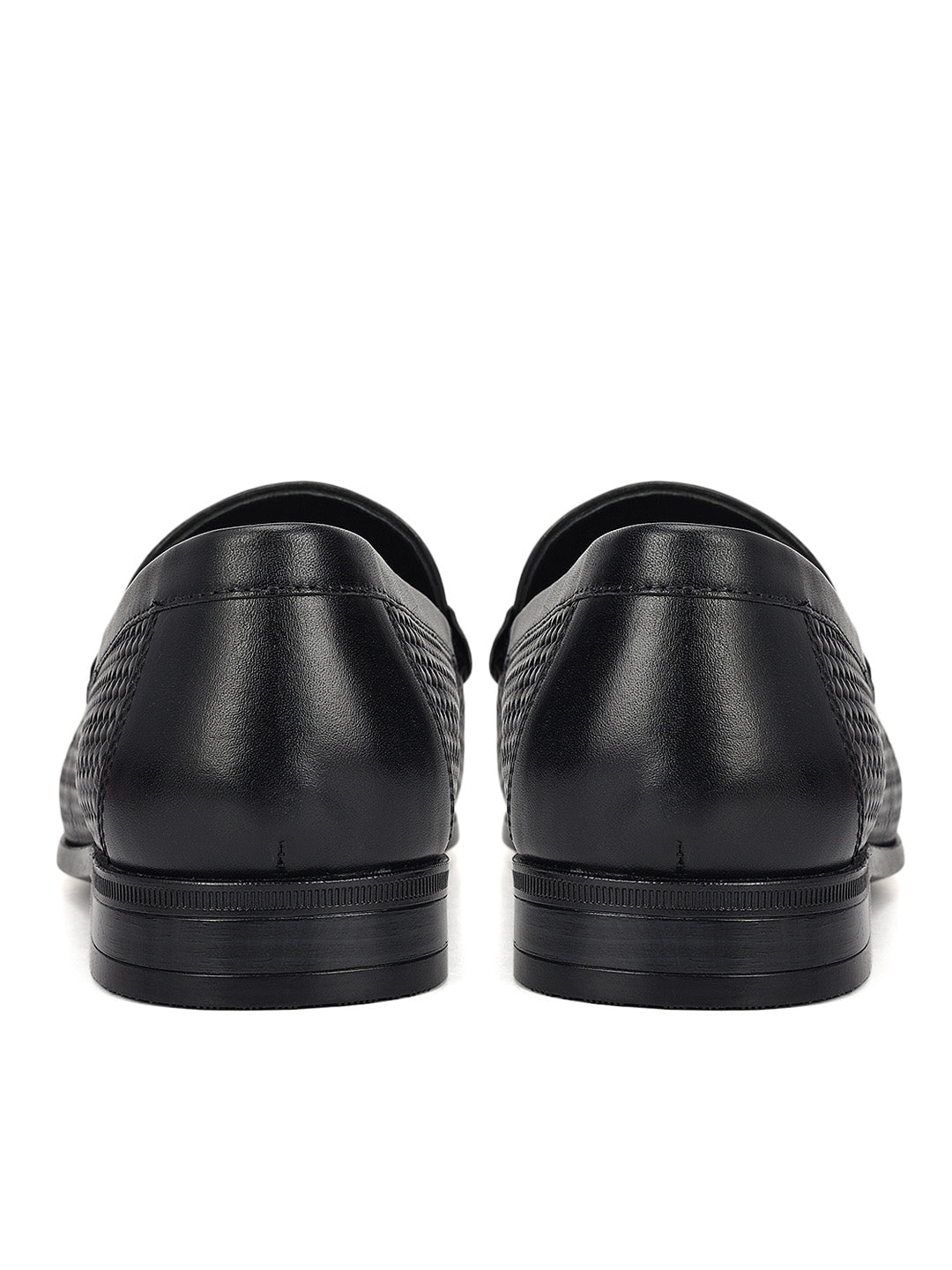 Black Woven Leather Loafers
