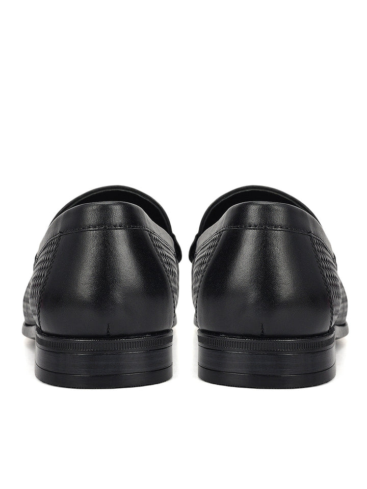 Black Woven Leather Loafers